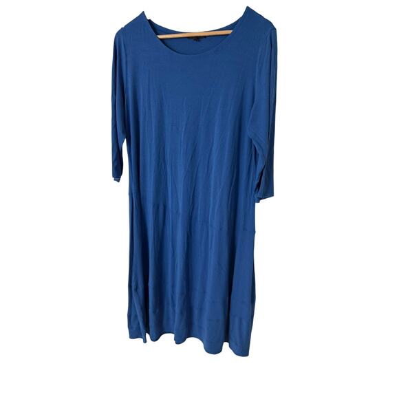 Eileen Fisher Blue XL 3/4 Sleeve Jersey Stretch Dress Rayon Lycra Flowy - Picture 1 of 6